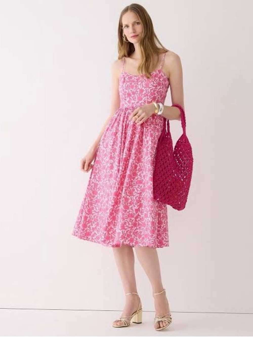 A-line cotton poplin midi dress in rosebud floral